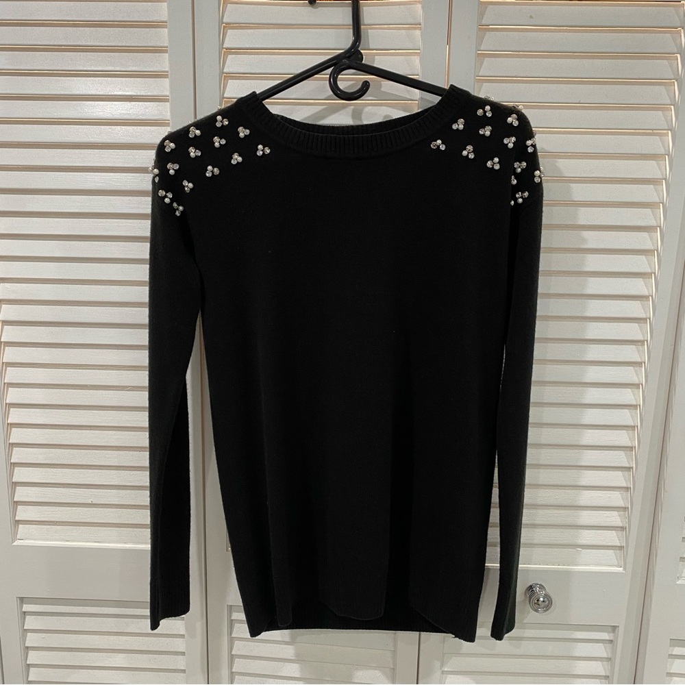 Black Rhinestone Beaded Sweater